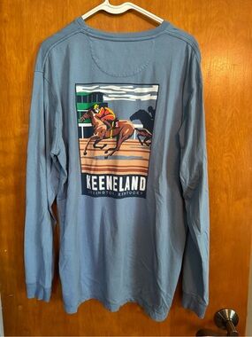 Men’s Keeneland Long Sleeve Graphic Tee - Dusty Blue Horse Race